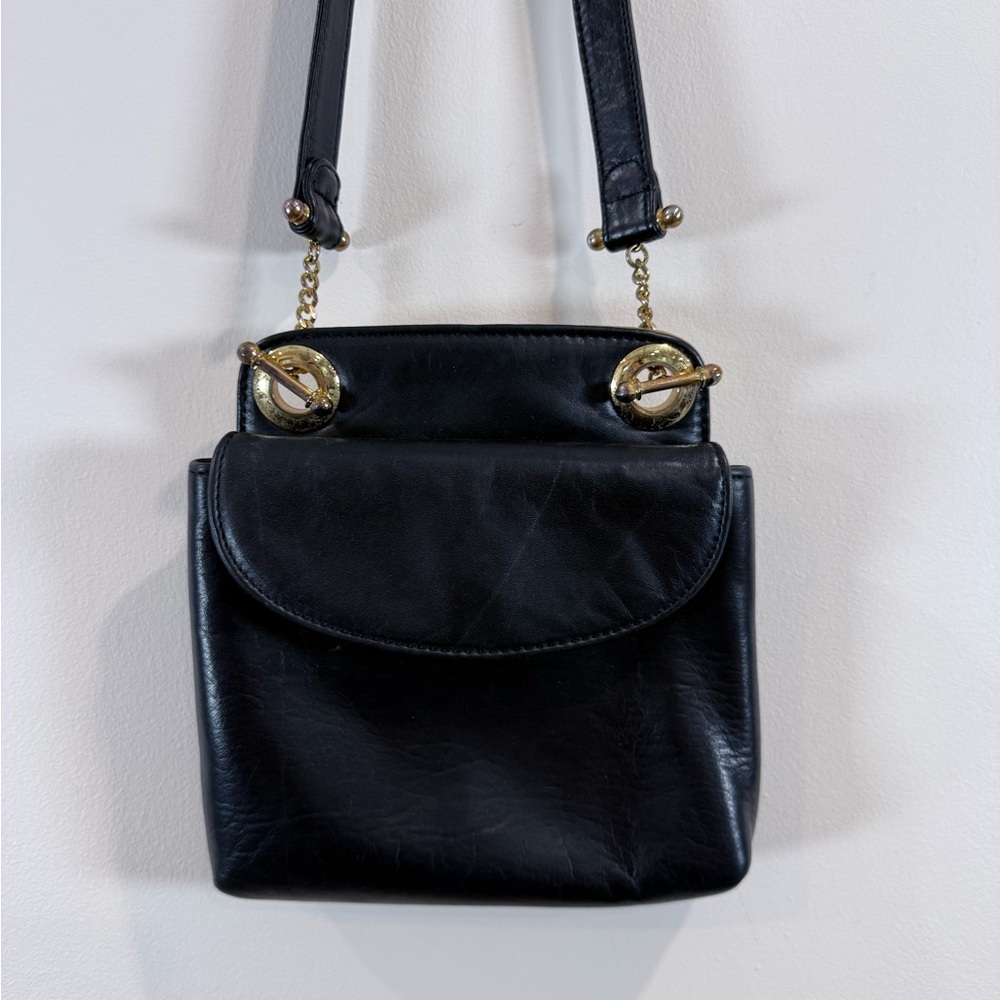 🔥Silver Blue Black Leather Crossbody Bag with Gold Hardware EUC🔥